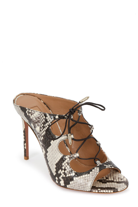 Aquazzura - Flirt Natural Snakeskin Lace-Up Mule, 105mm