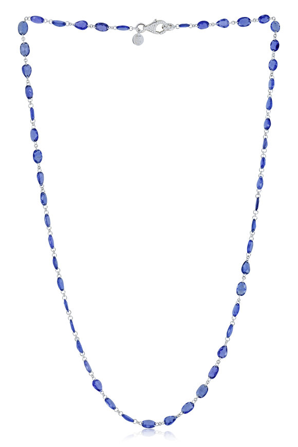 Sutra - 18K White Gold Blue Sapphire & Diamond Necklace 