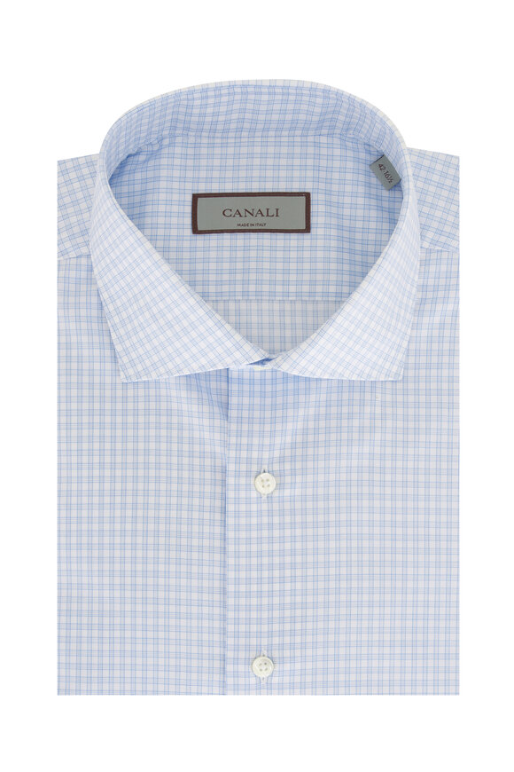 Canali - Light Blue & White Check Cotton Dress Shirt