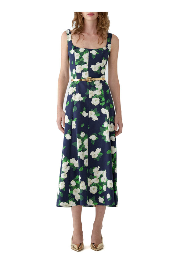 Carolina Herrera Navy & White Rose Midi Dress - view 2