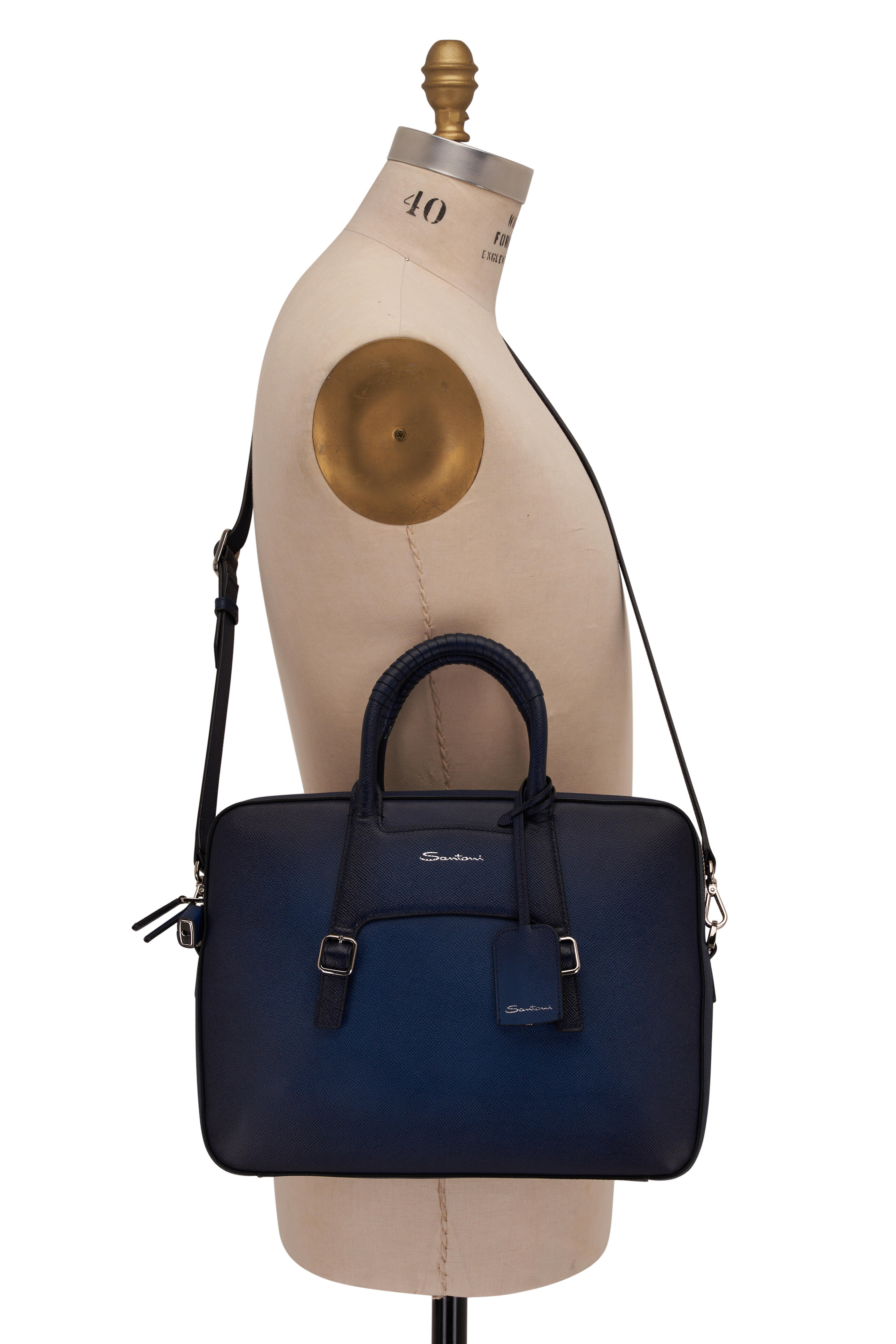 Santoni - Blue Grain Leather Briefcase