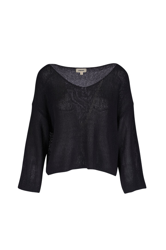 L'Agence Ethan Black Open Knit Pullover Sweater - view 1