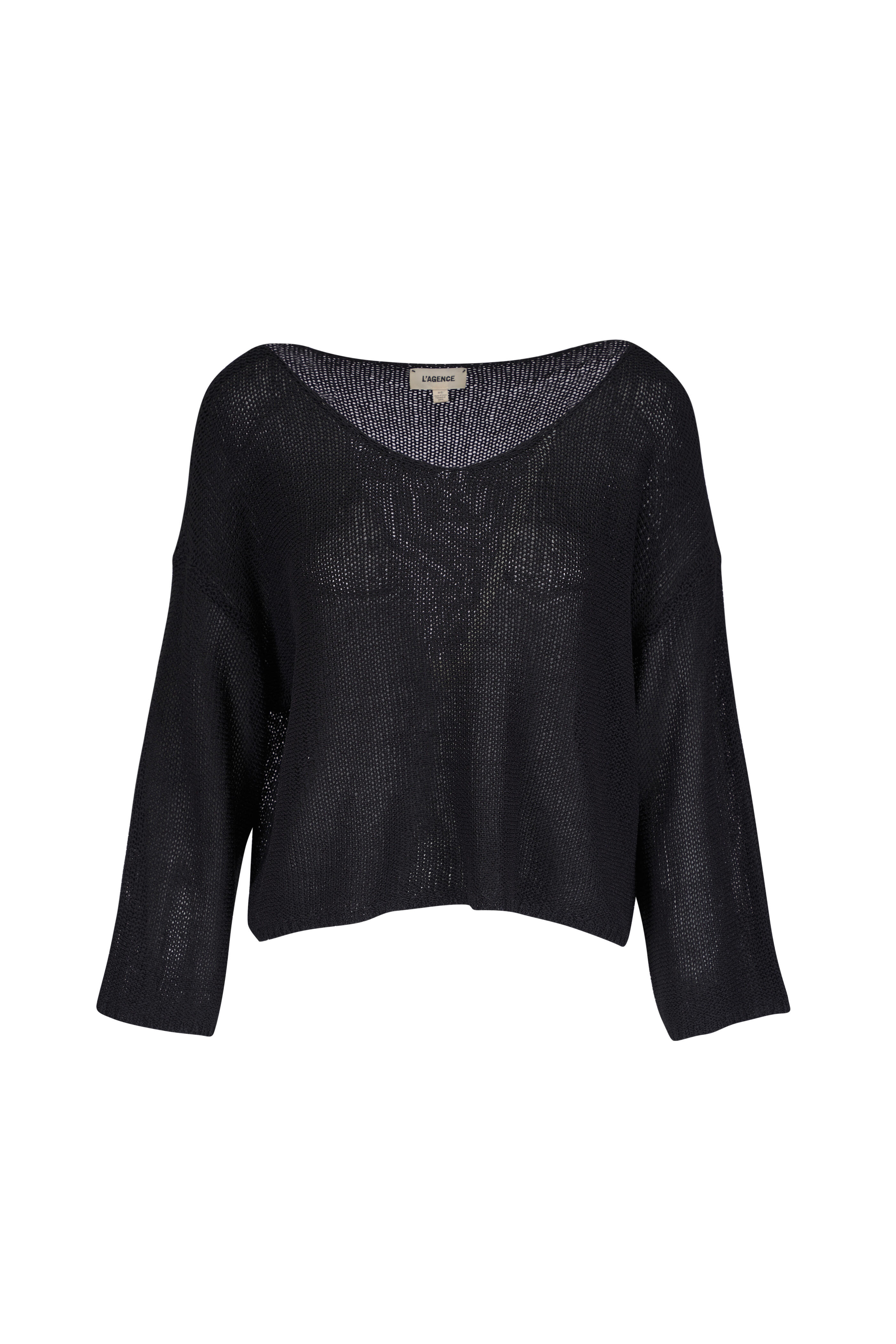L'Agence - Ethan Black Open Knit Pullover Sweater - view 1