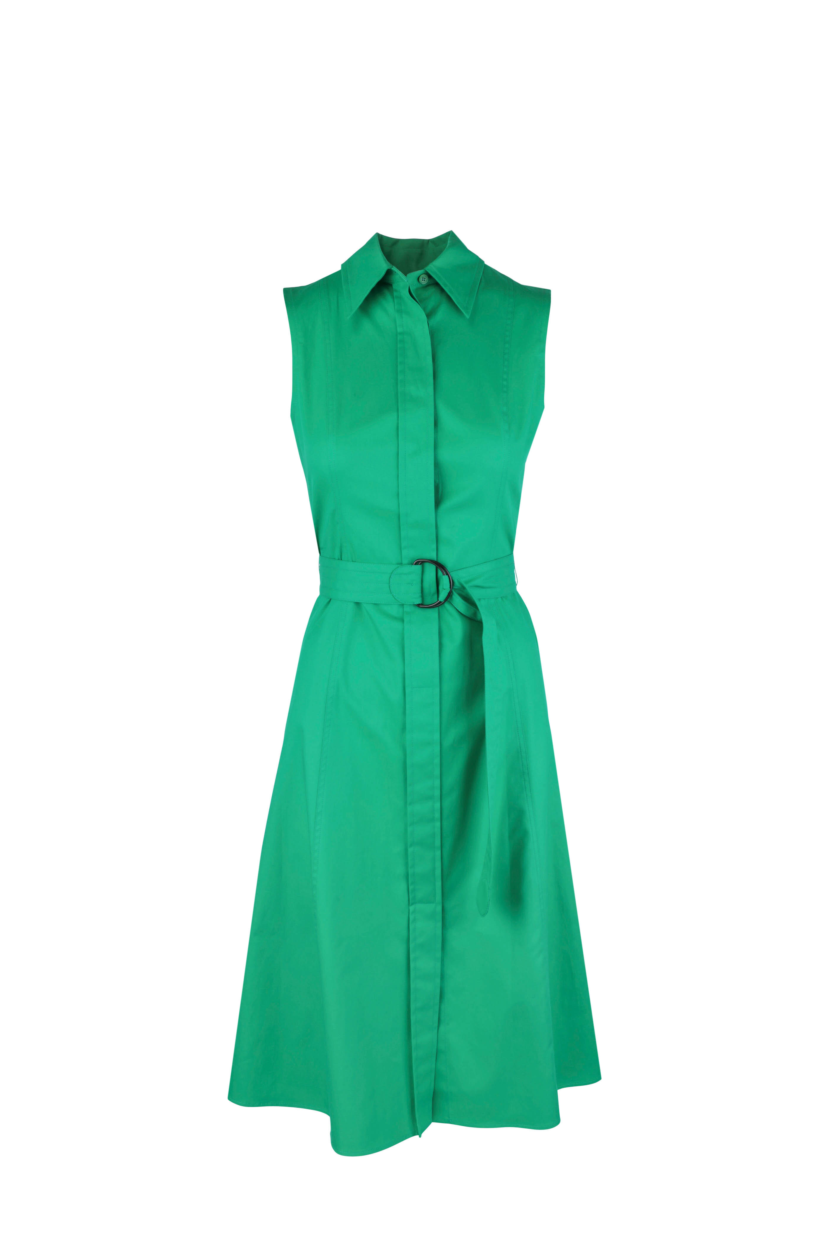 Akris Punto - Emerald Green Stretch Poplin Belted Shirtdress