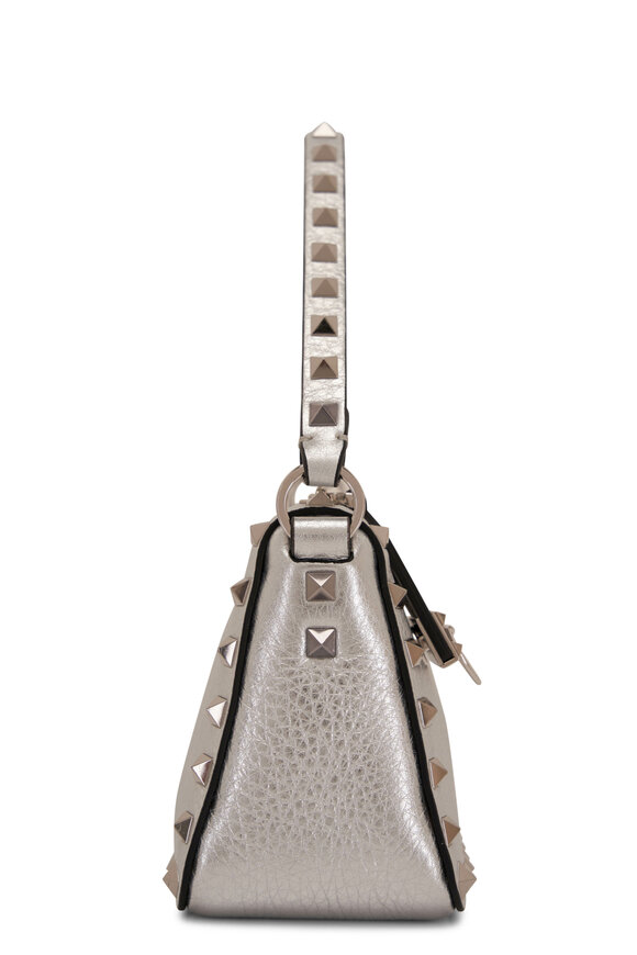 Valentino Garavani - Small Metallic Silver Rockstud Shoulder Bag 