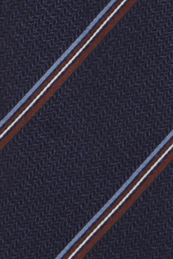 Geoff Nicholson Navy & Brown Stripe Silk Necktie - view 2