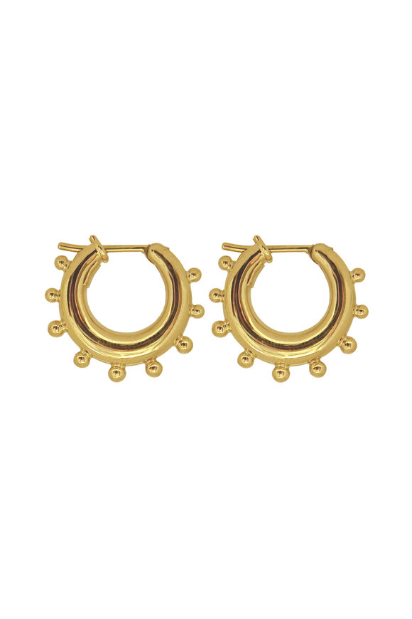 Temple St. Clair Yellow Gold Granulated Hoop Earrings