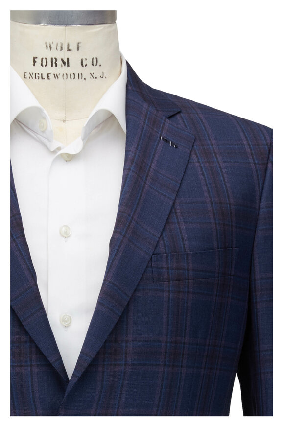 Brioni - Navy Blue & Lavender Plaid Wool Sportcoat