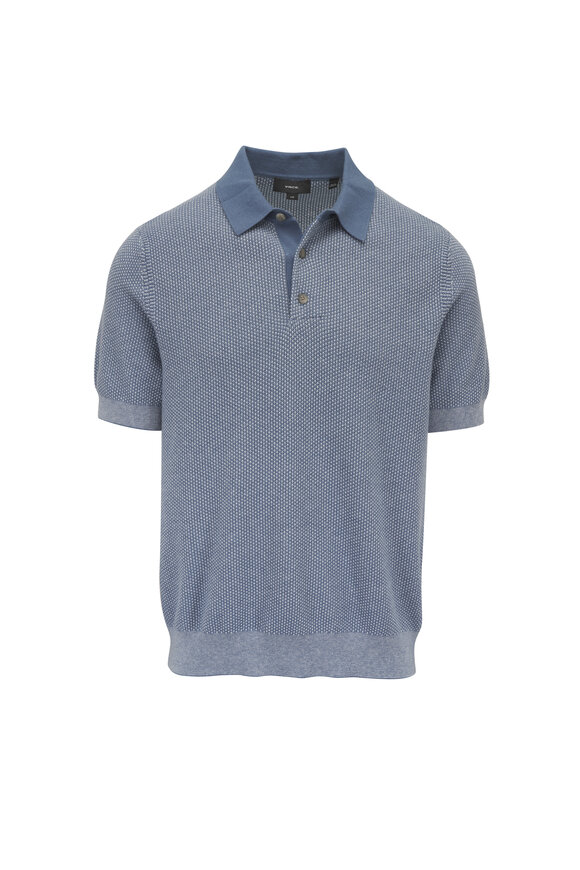 Vince Blue Knit Wool, Cotton, & Cashmere Polo