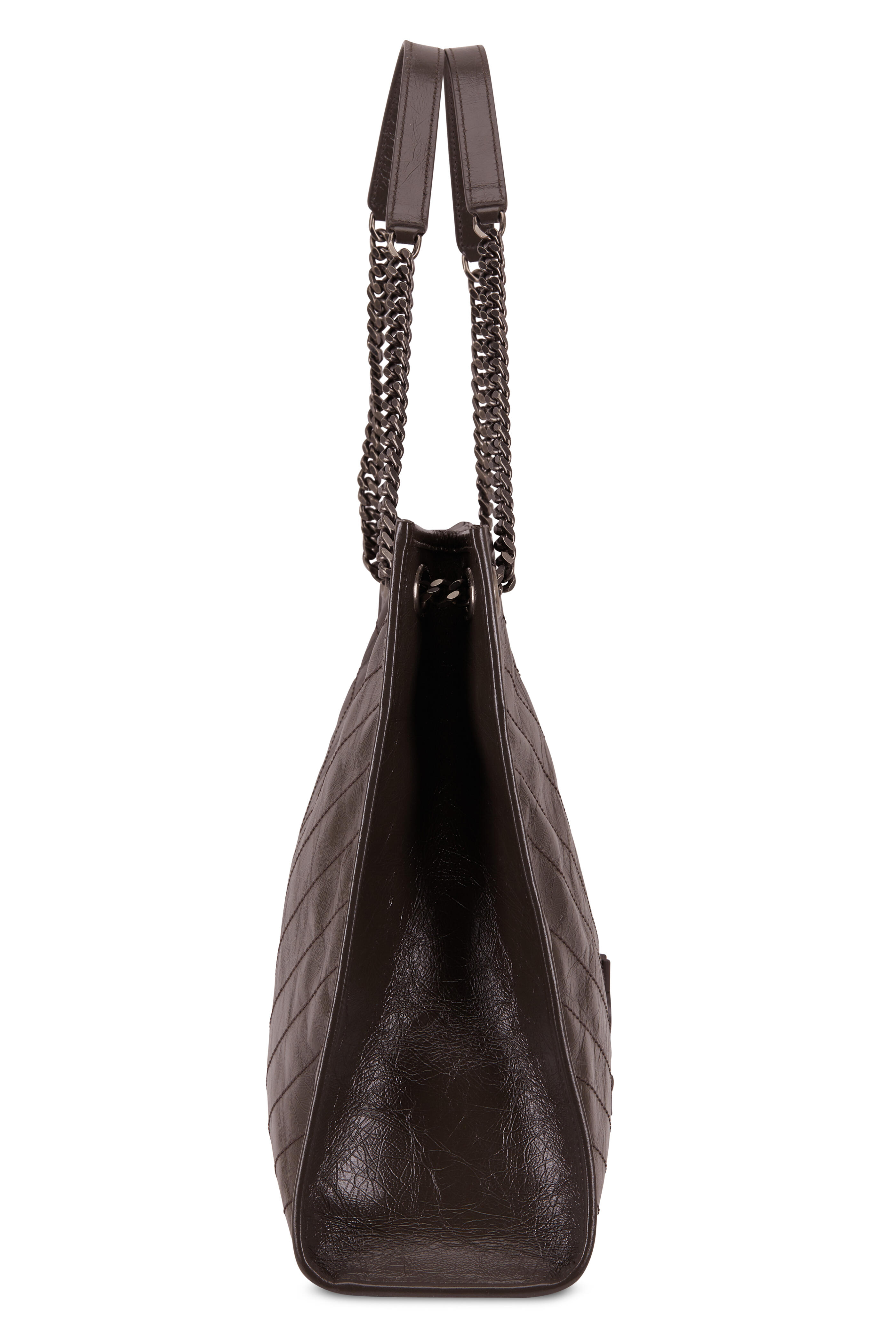 Saint Laurent - Nikki Pebble Gray Quilted Leather Large Tote