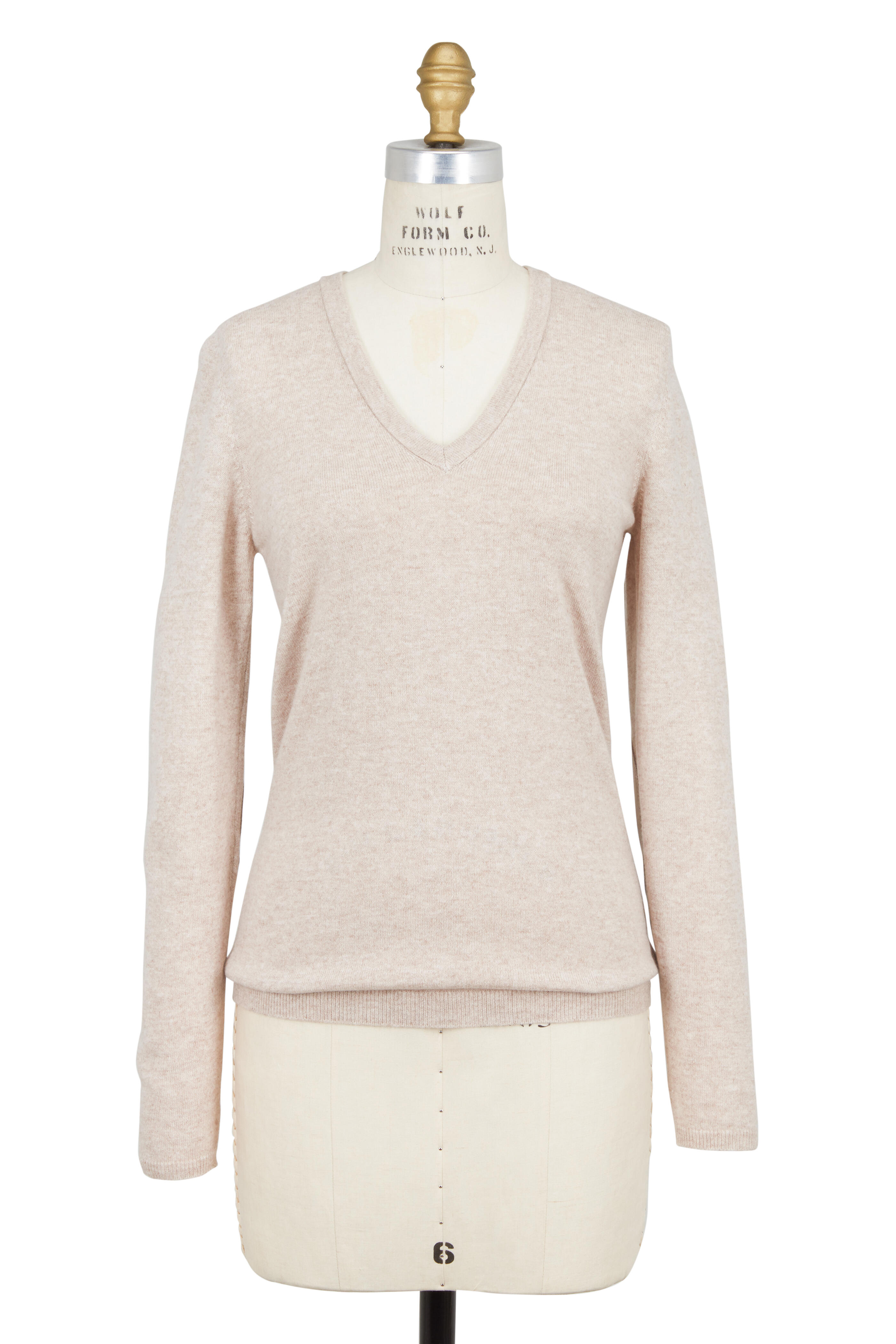 Brunello Cucinelli - Wheat Cashmere Elbow Patch V-Neck Sweater Brunello Cucinelli - Wheat Cashmere Elbow Patch V-Neck Sweater