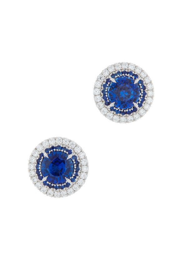 Omi Privé - Gold Blue Sapphire White Diamond Stud Earrings