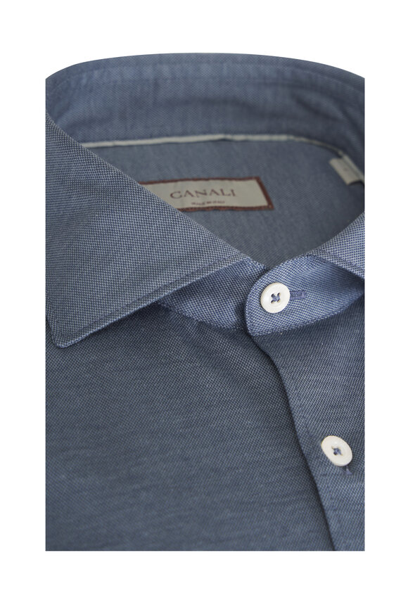Canali Dobby New Blue Jersey Sport Shirt - view 4
