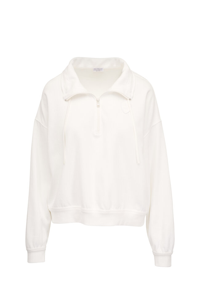 Brunello Cucinelli - White Linen & Silk Paillette Crop Snap Cardigan