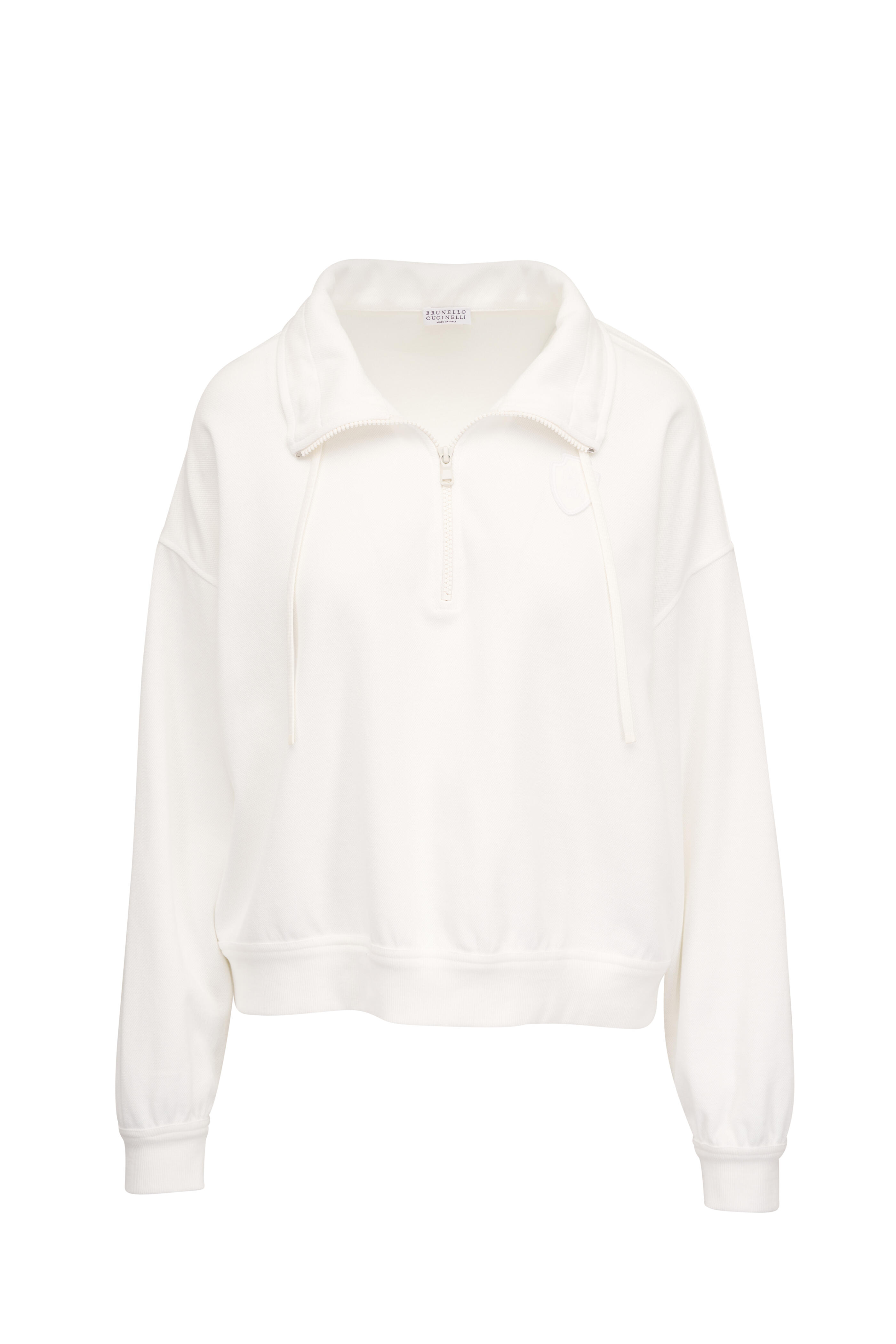 Brunello Cucinelli - White Piquet Quarter Zip Sweater