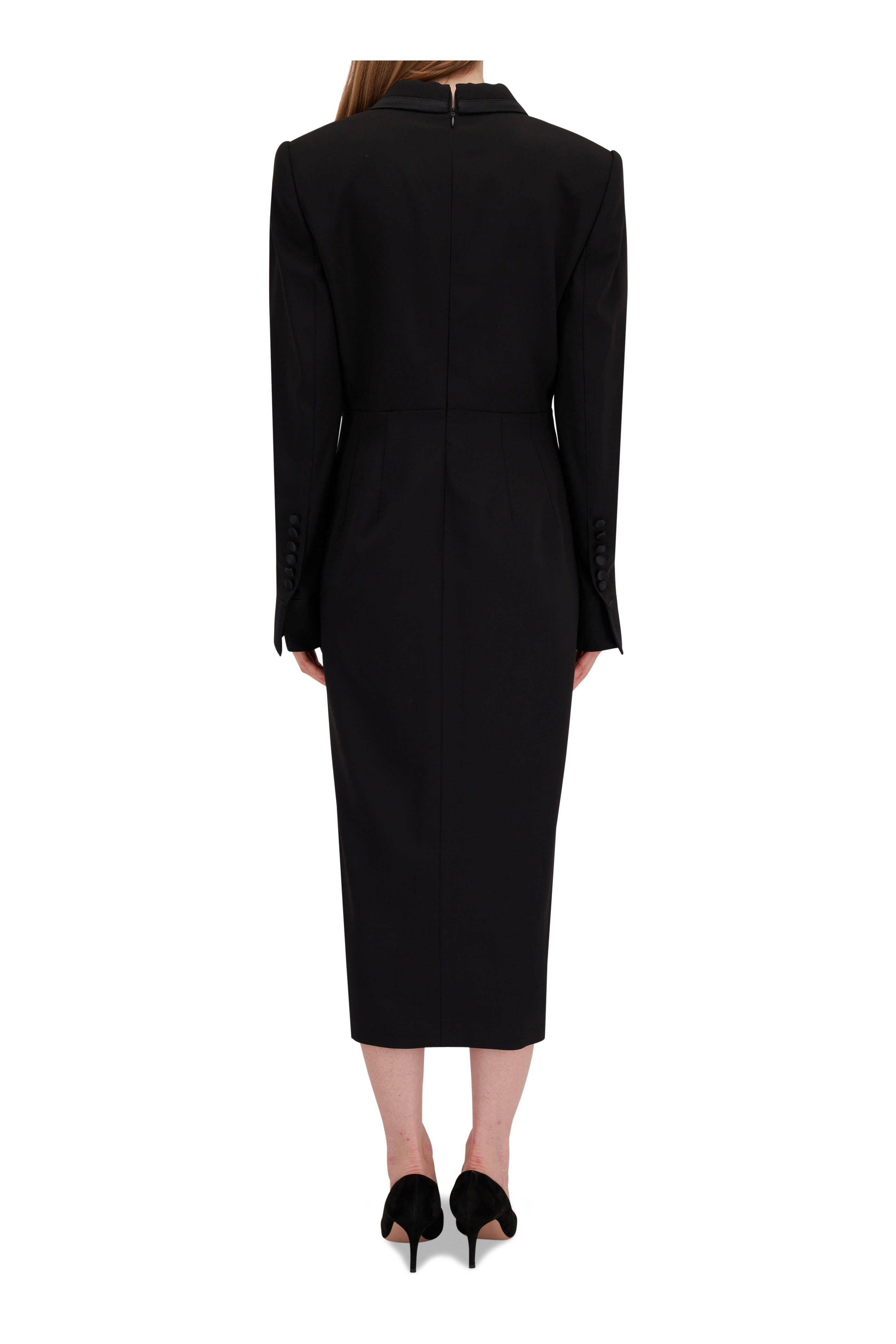 Dolce & Gabbana - Black Stretch Wool Midi Coat Dress