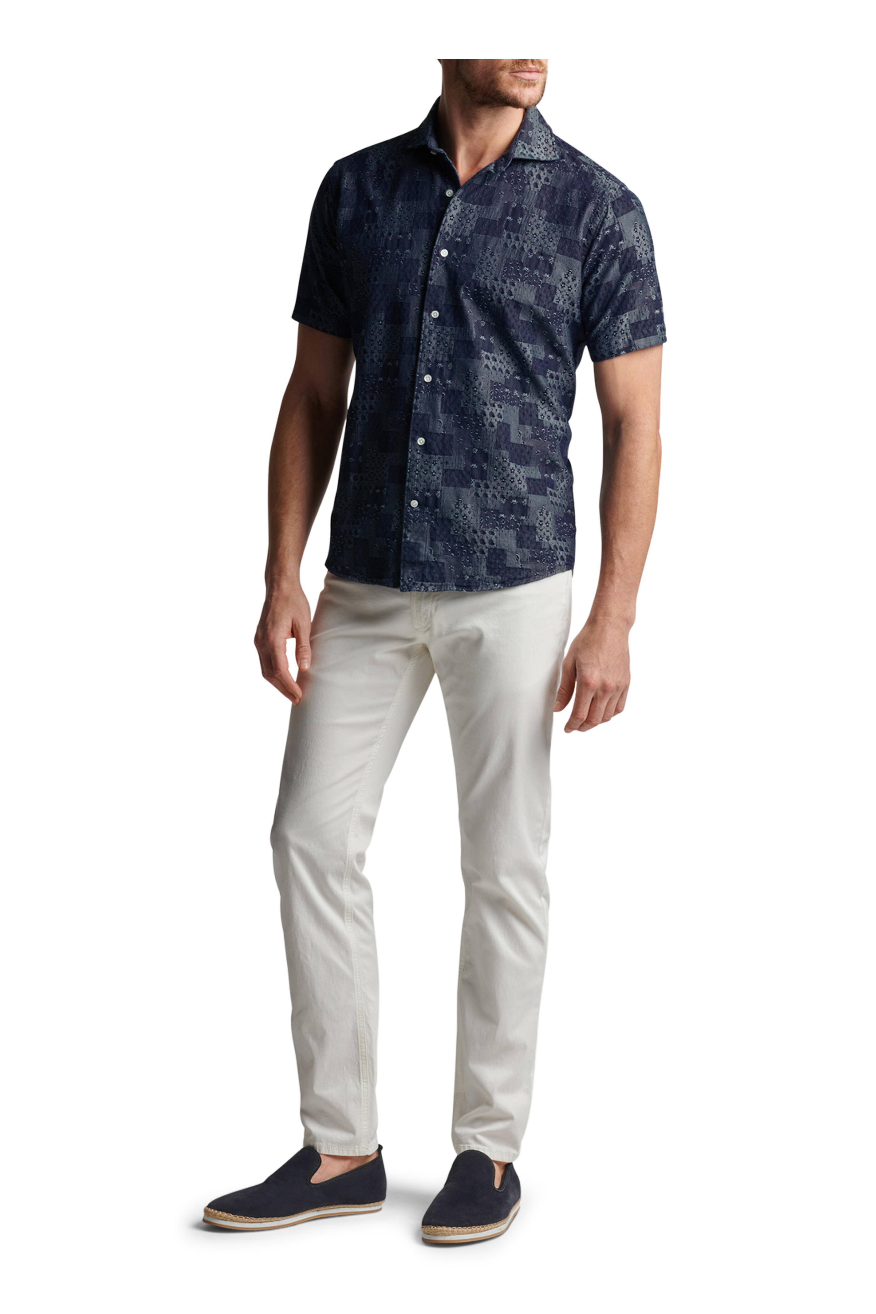 Peter Millar - Indigo Printed Cotton Short Sleeve Sport Shirt