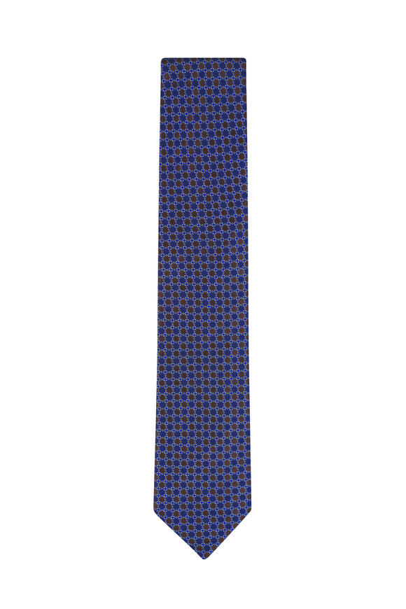 Eton Blue & Brown Print Silk Necktie