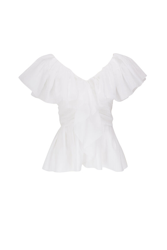 Chloé - White Short Sleeve Ruffle Blouse 