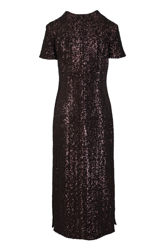 Michael Kors Collection Chocolate Sequin Stretch Midi T-Shirt Dress - view 4