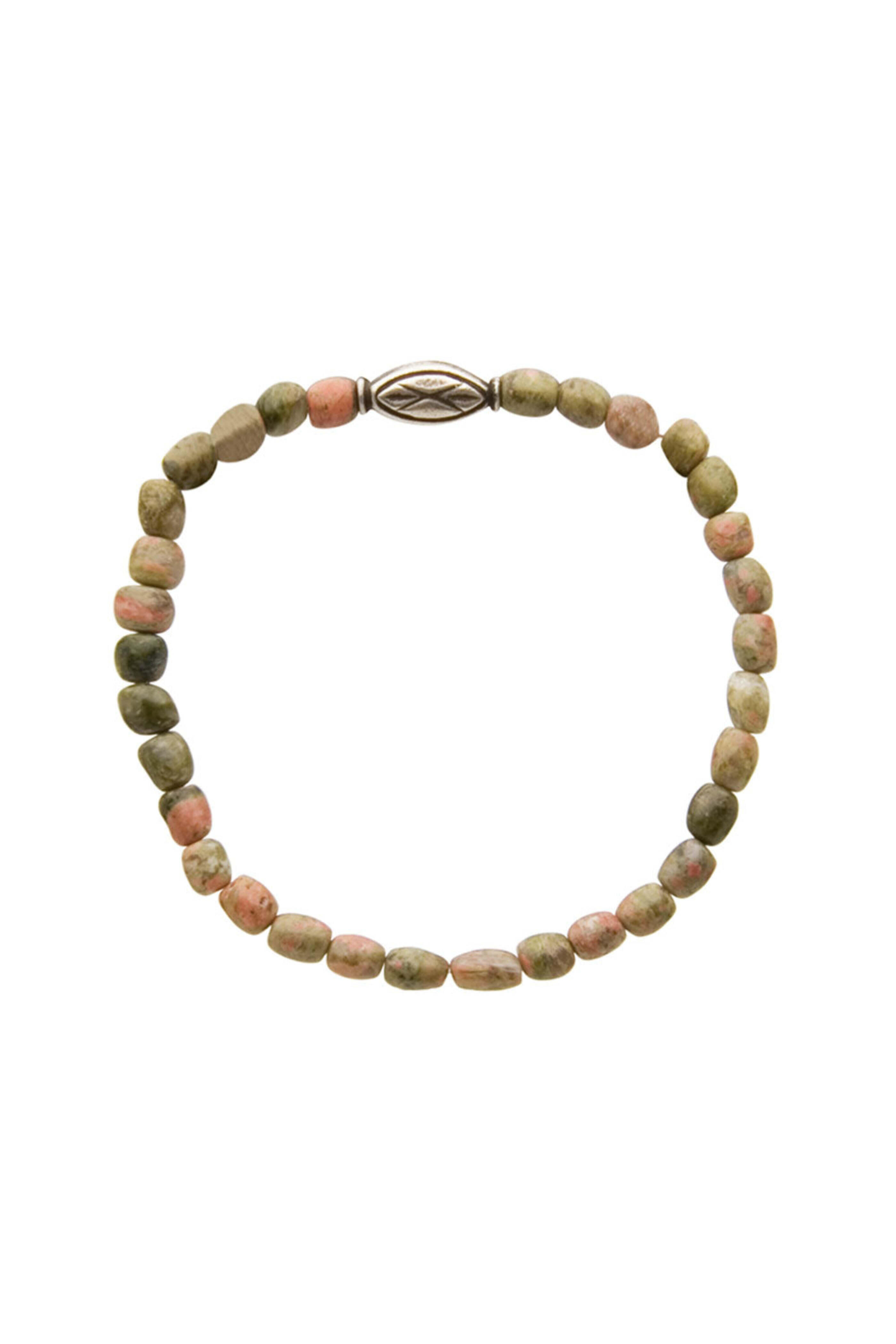 Spivey - Unakite Tribal Sterling Silver Beaded Bracelet