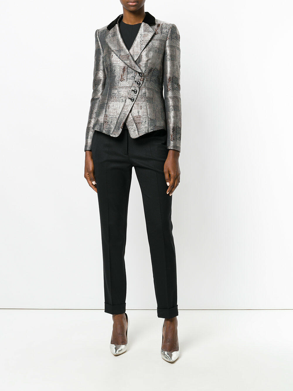 Emporio Armani - Taupe Abstract Print Asymmetric Button Jacket