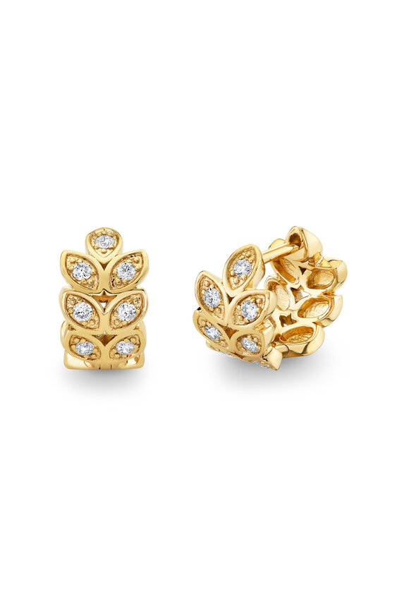 Sydney Evan Gold & Diamond Marquise Eye Leaf Huggies - view 1