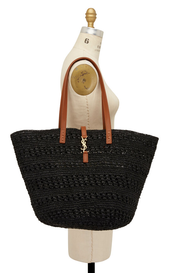 Saint Laurent - Black Raffia & Brick Leather Hobo