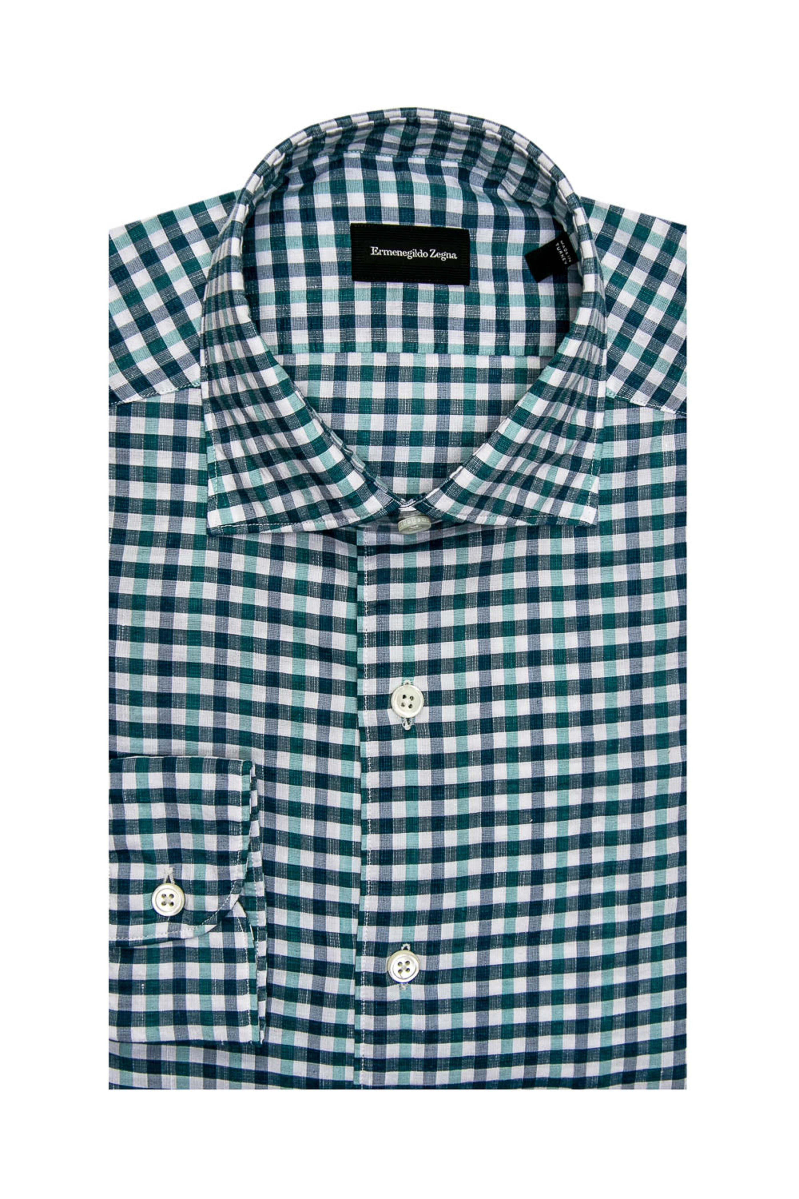 Zegna - Green Blue and Seafoam Check Dress Shirt
