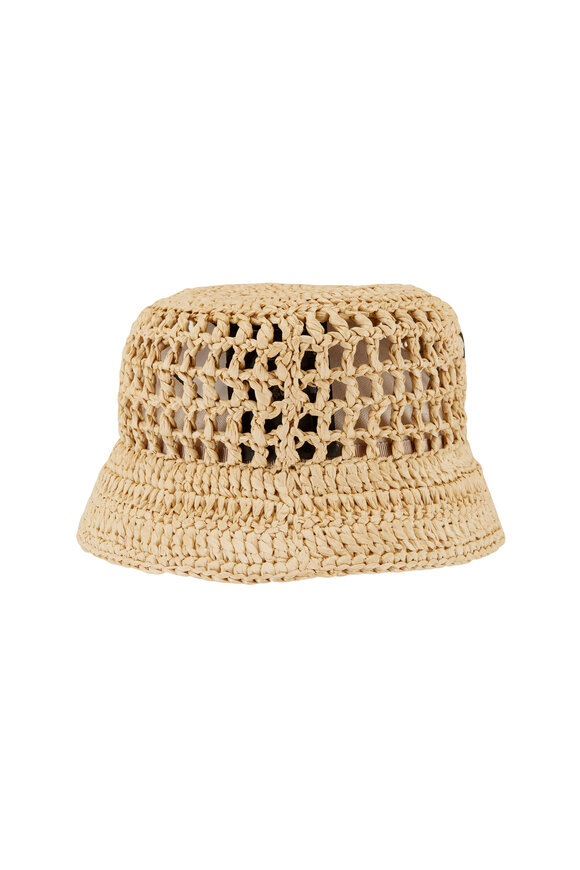 Prada - Natural Raffia Logo Bucket Hat