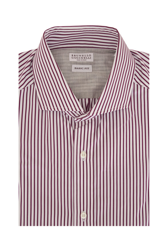 Brunello Cucinelli Red Striped Cotton Sport Shirt