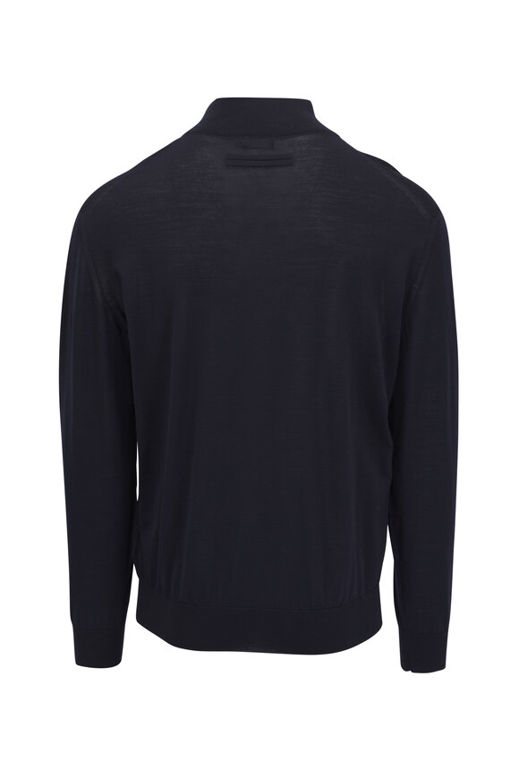 Zegna -  Navy High Performance Wool Quarter Zip Pullover