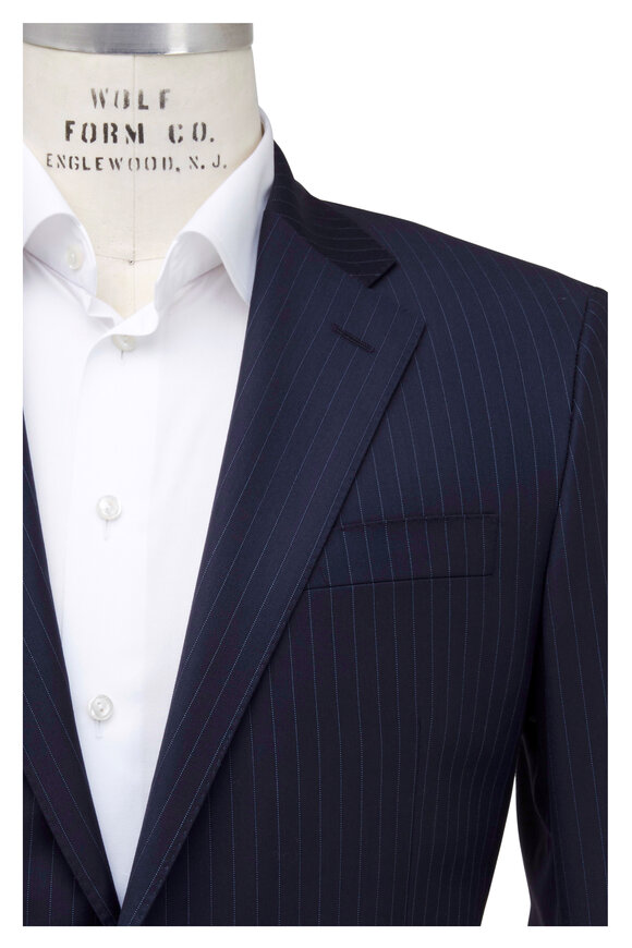 Hickey Freeman - Navy Blue Striped Wool Suit