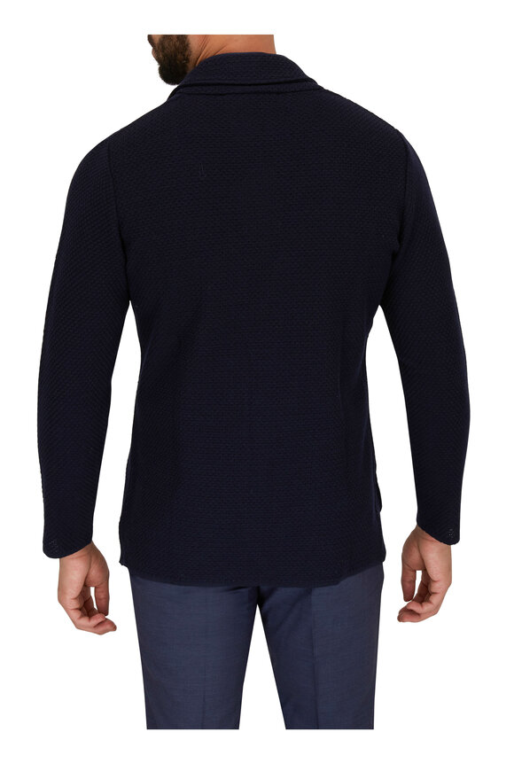 Maurizio Baldassari Navy Blue Wool Knit Button Down Shirt - view 4