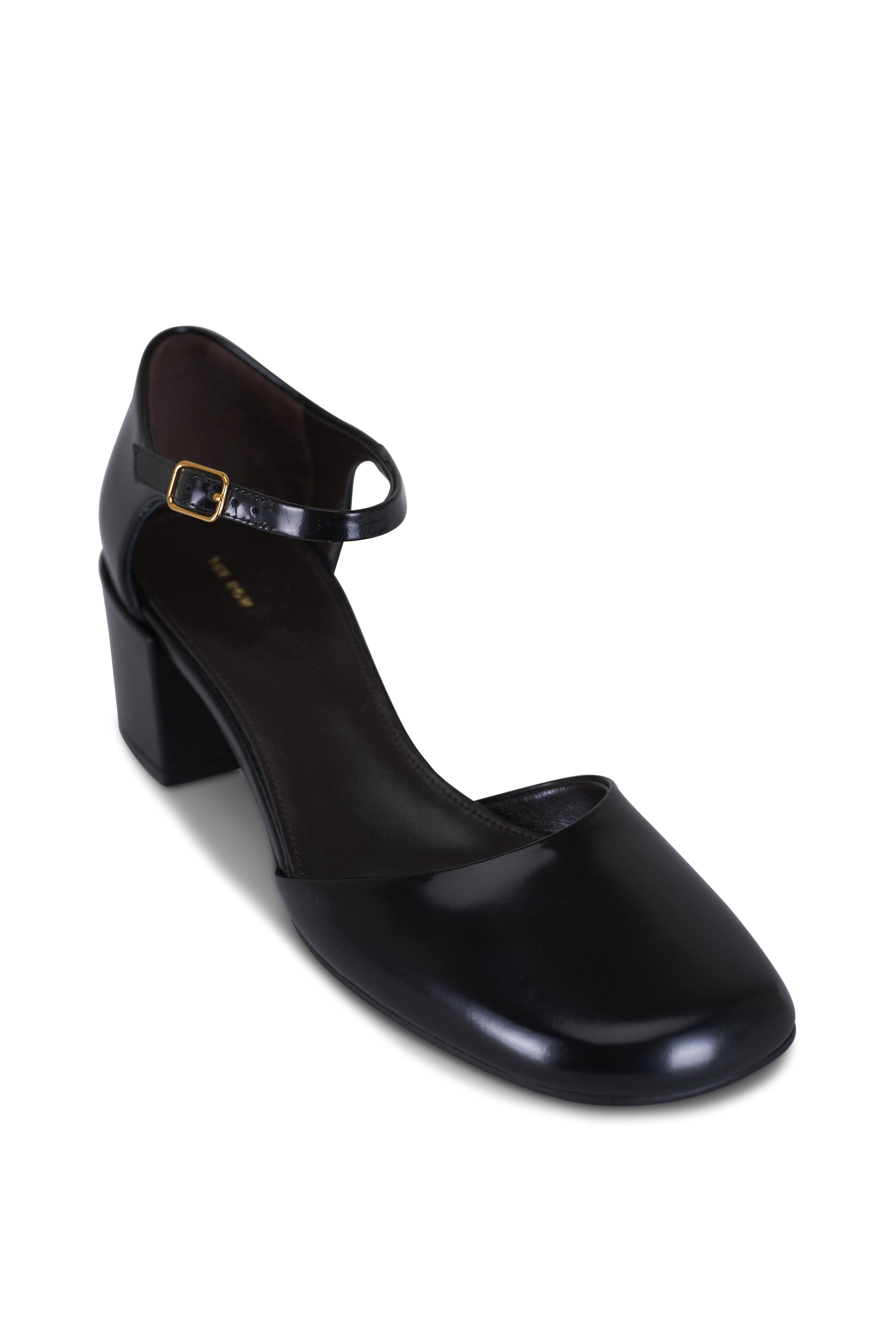 The Row - Penelope Black Leather Ankle Strap Pump, 45mm