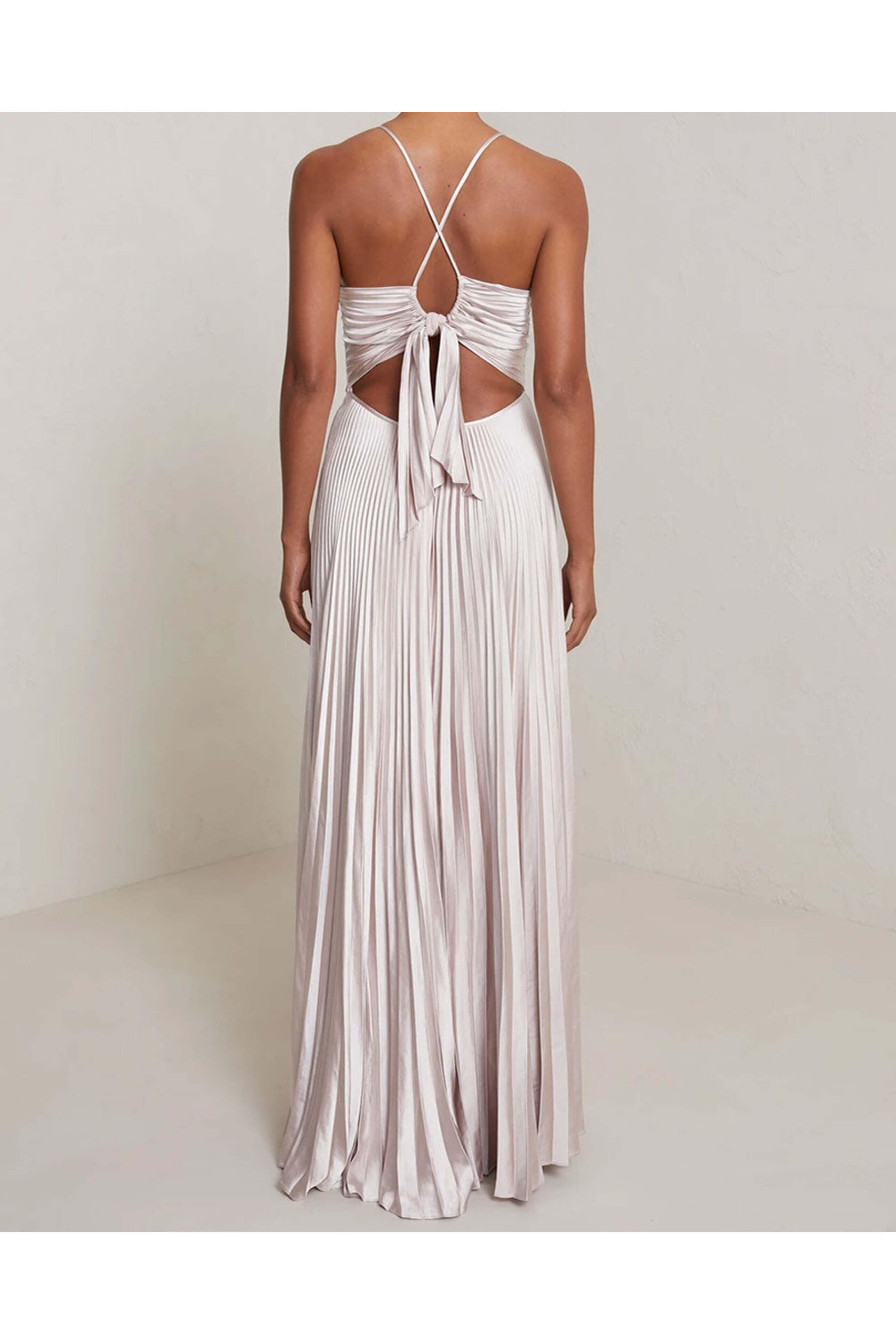 A.L.C. - Pink Satin Aries Pleated Maxi Dress
