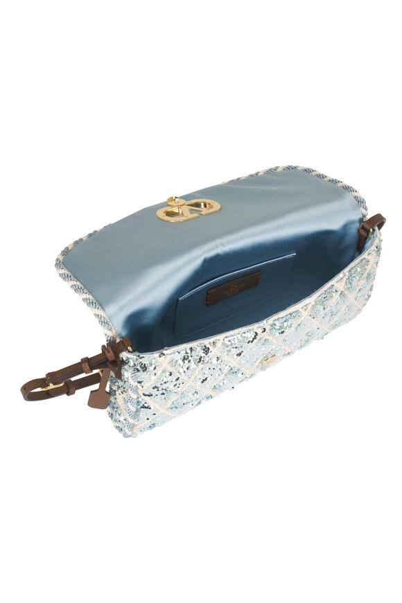 Valentino Garavani Small Celeste Blue Sequin Shoulder Bag - view 5