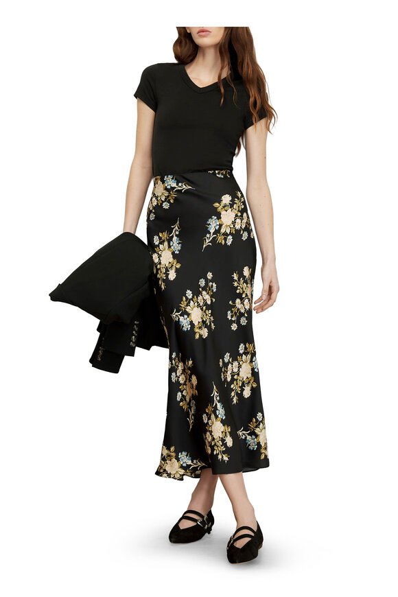 Veronica Beard Clover Black Floral Slip Skirt - view 2