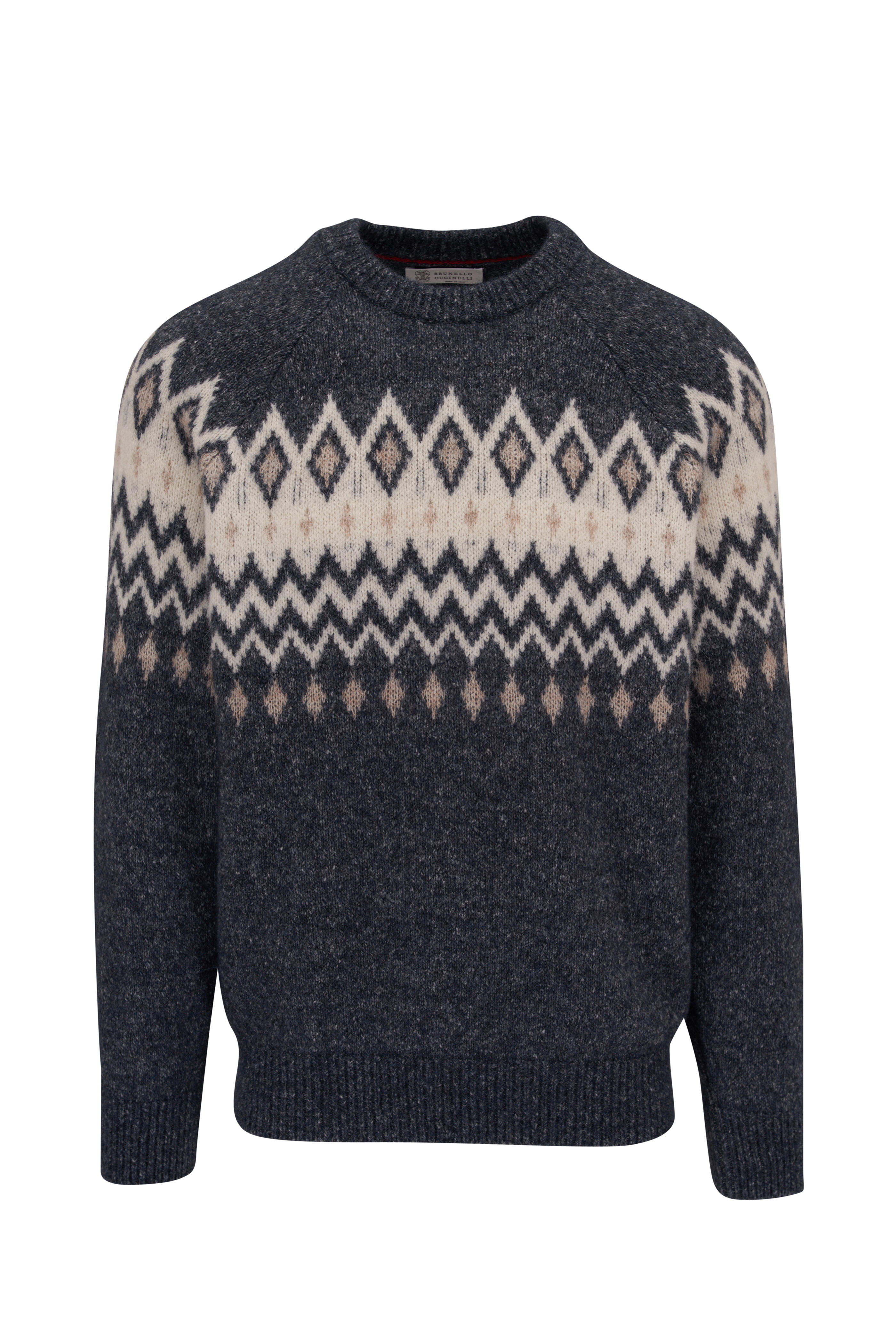 Brunello Cucinelli - Gray Fairisle Crewneck Sweater