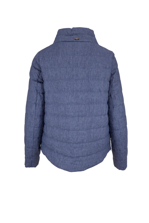 Herno - Blue Linen Quilted Puffer Jacket