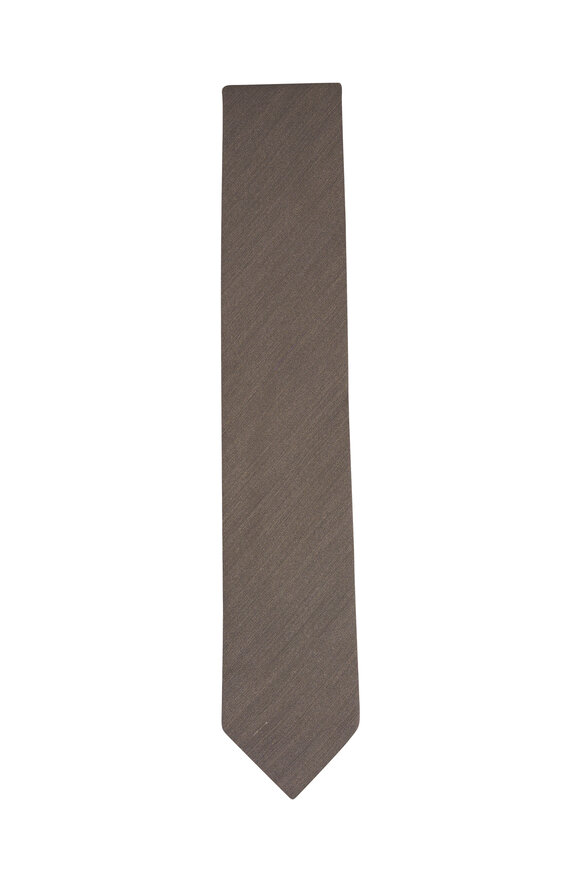 Eton Dark Green Solid Woven Shantung Silk Necktie - view 1