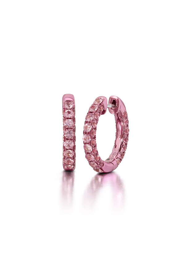 Graziela Gems - Pink Sapphire & Pink Rhodium 3 Sided Hoops