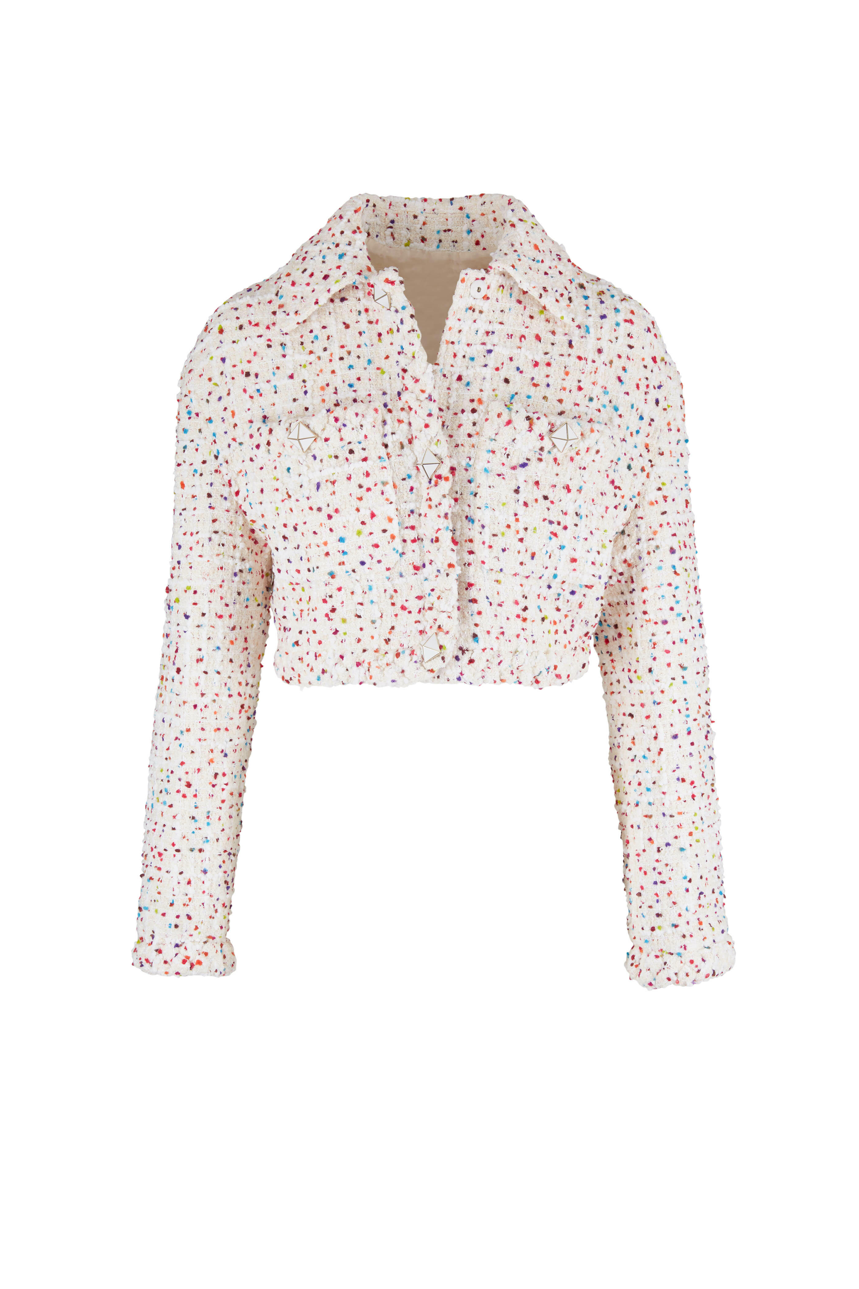 Valentino - Ivory Multicolor Tweed Pois Cropped Jacket