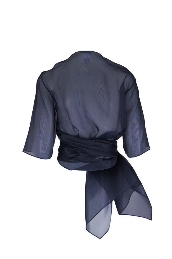 Lafayette 148 New York Blue Ink Silk Organza Bolero Wrap Top - view 2