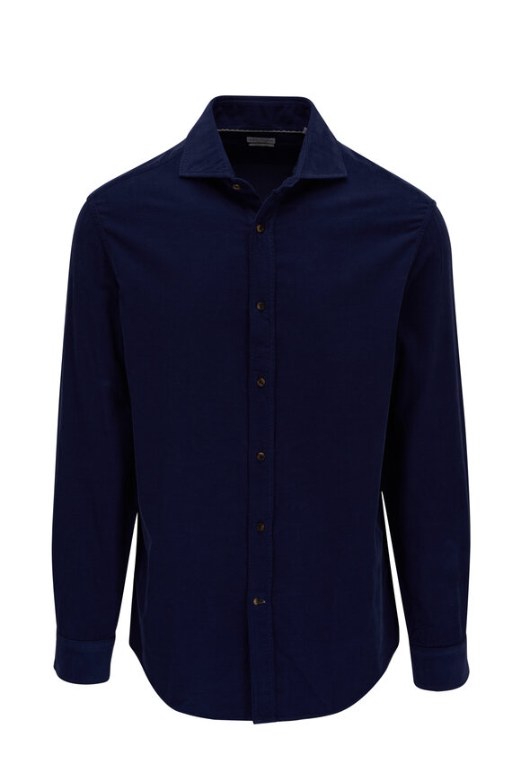 Brunello Cucinelli - Navy Blue Thin Corduroy Sport Shirt