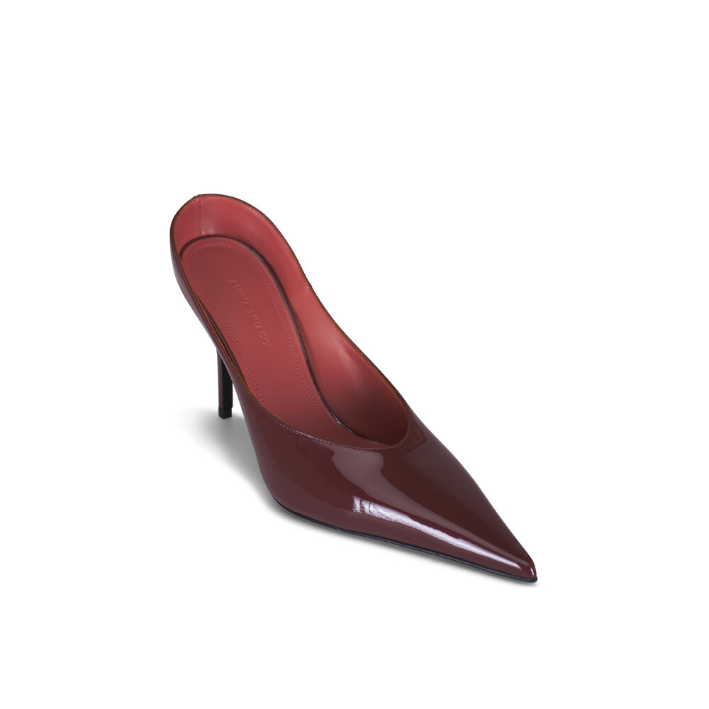 Amina Muaddi - Anok Chocolate Patent Leather Mule, 90mm