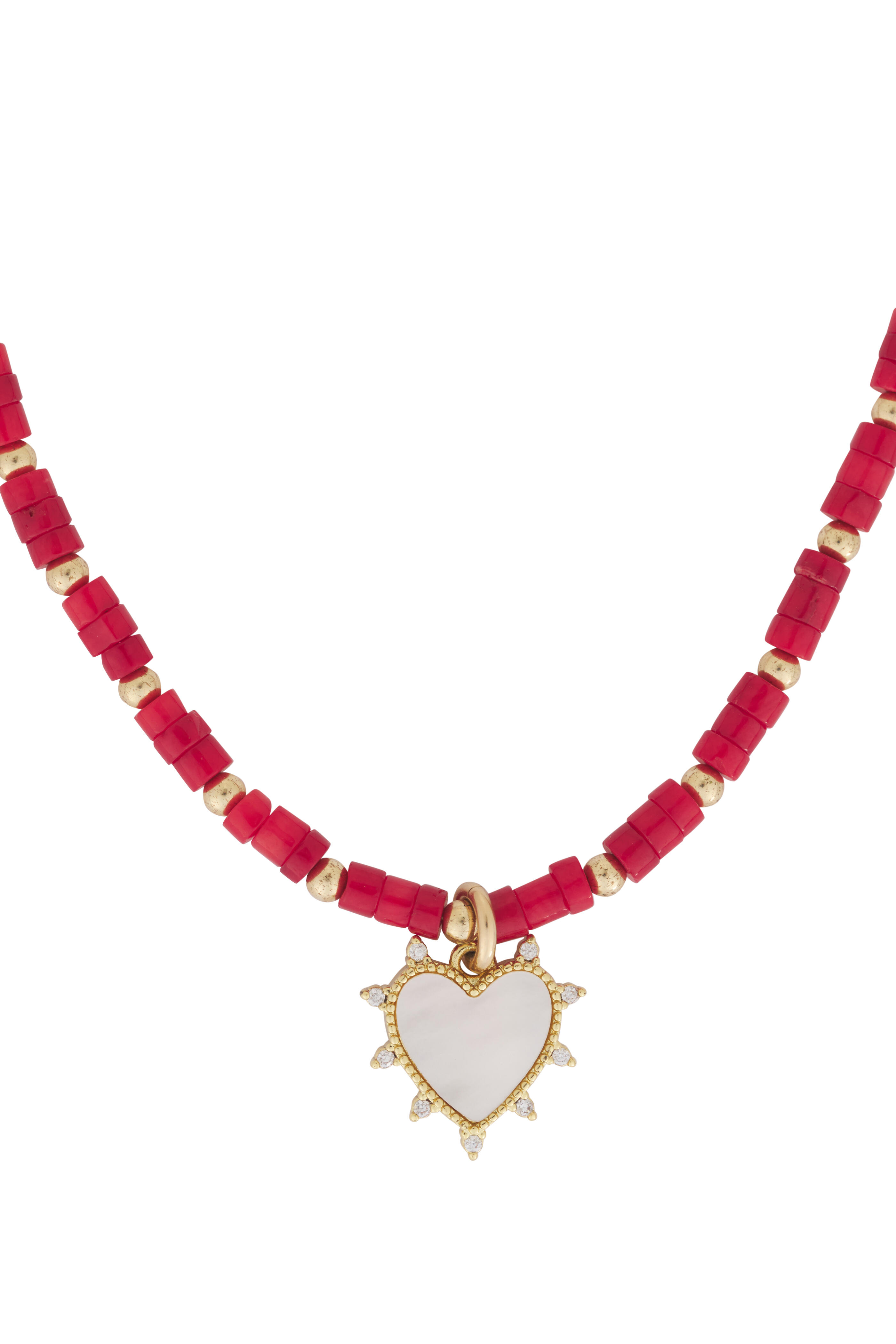 Cristina V. - Red Coral & Mother of Pearl Heart Necklace