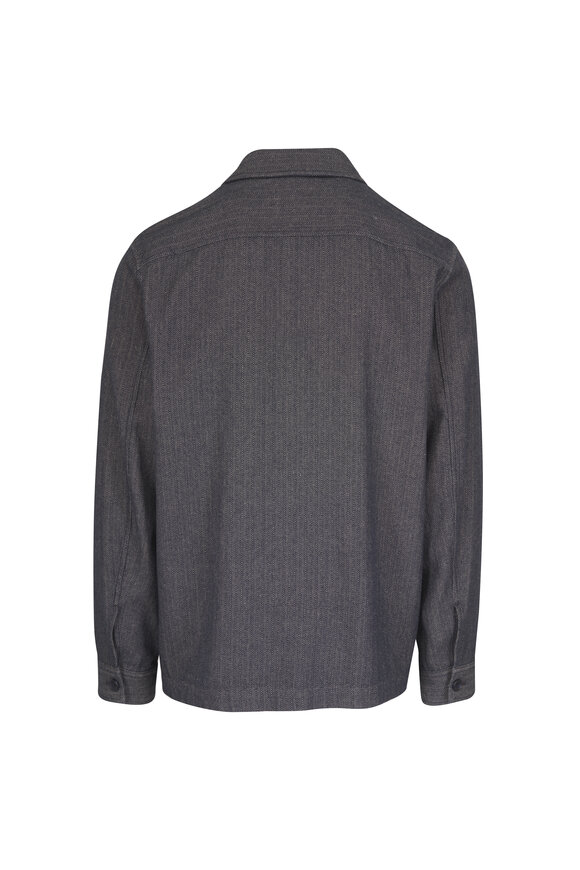 Vince Coastal Blue Herringbone Cotton & Linen Overshirt - view 3