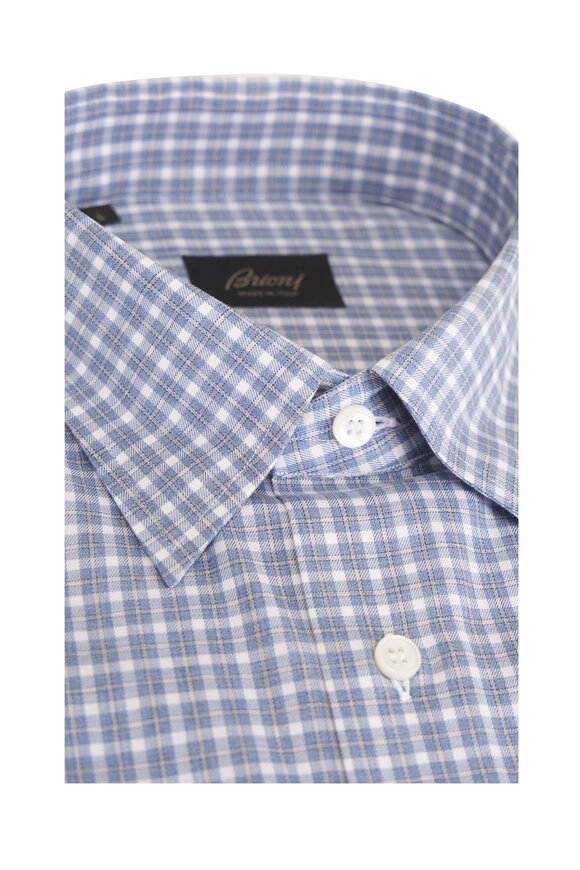 Brioni Blue & White Mini Check Sport Shirt - view 2