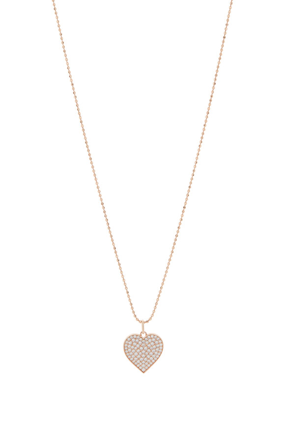 Sydney Evan - 18K Rose Gold Pavé Heart Charm Necklace